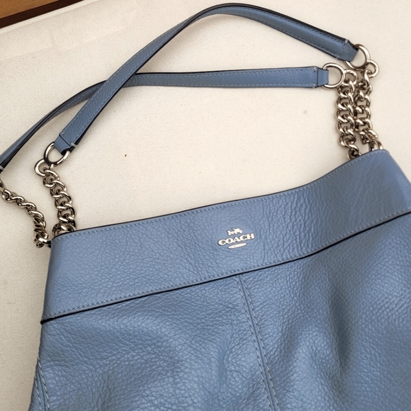 COACH Lexy Silver Chain Shoulder Bag Purse in Blue Cornflower F27594 - Picture 7 of 15